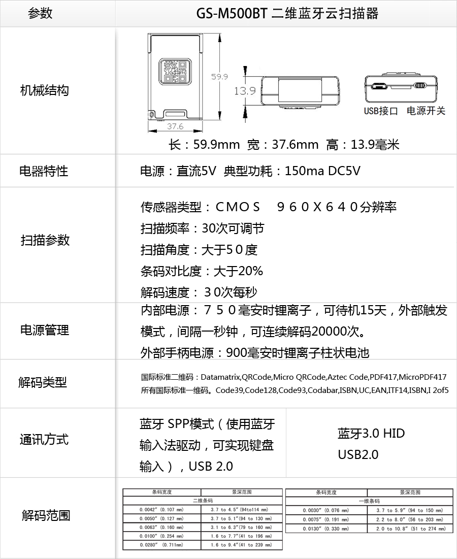 GS-M510BT-HIS 二維藍(lán)牙條碼掃描器-醫(yī)療服務(wù)專版